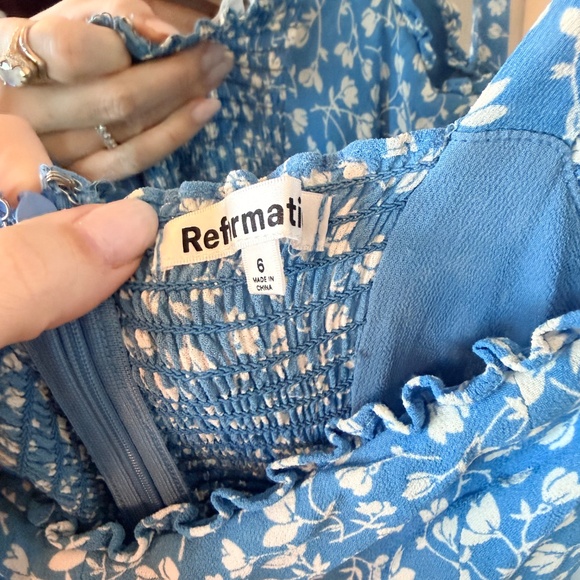 Reformation Blue Floral Tie-Shoulder Maxi Dress | Size 6 - Picture 2 of 3